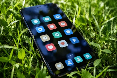 Social Media Apps on Phone in Grass