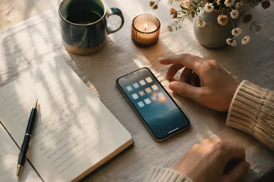Mindful Smartphone Connection in Morning Light