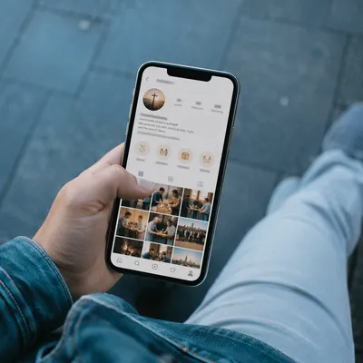 Hand Holding Smartphone Over Social Profile