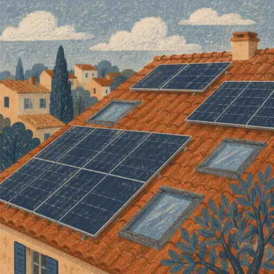 Residential Rooftop Solar Panels on Terracotta Tiles