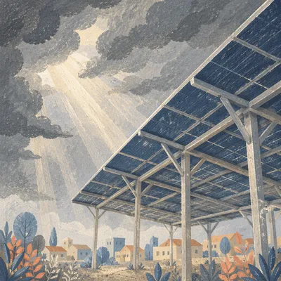 Solar Rooftop Canopy Under Stormy Sky