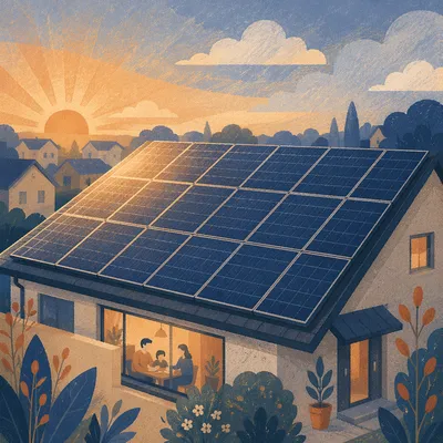 Dawn Rooftop Solar Panels on Modern Home