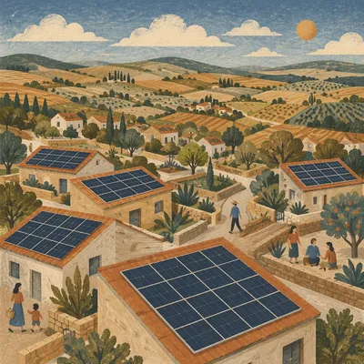 Solar Panels on Hillside Rooftops