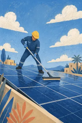 Rooftop Solar Panel Maintenance Under Bright Sky