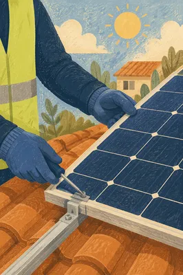 Rooftop Solar Panel Installation Close Up