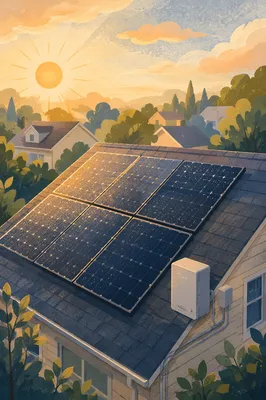 Morning Rooftop Solar Panels in Suburban Light