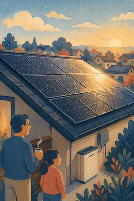 Morning Solar Panels on Suburban Rooftop