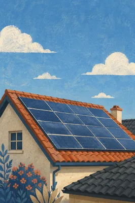Residential Rooftop Solar Panels Under Clear Sky