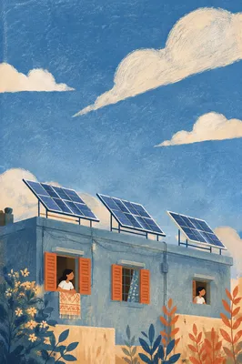 Rooftop Solar Panels Under Expansive Blue Sky