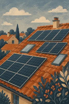 Residential Rooftop Solar Panels on Terracotta Tiles