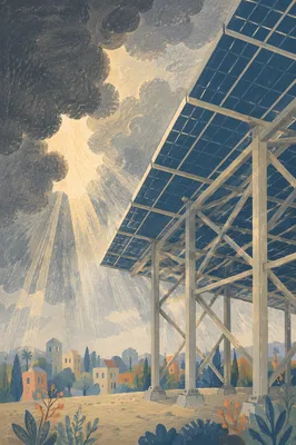 Solar Rooftop Canopy Under Stormy Sky