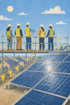 Rooftop Solar Installation Team in Bright Sunlight
