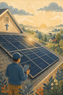 Rural Rooftop Solar Panels at Sunrise