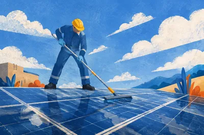 Rooftop Solar Panel Maintenance Under Bright Sky