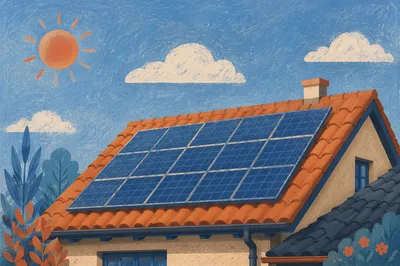 Residential Rooftop Solar Panels Under Clear Sky