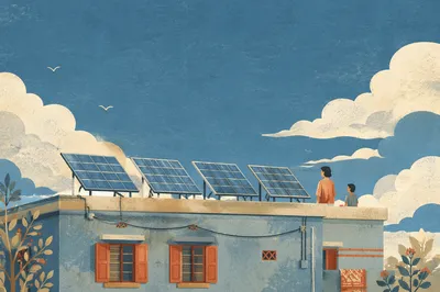 Rooftop Solar Panels Under Expansive Blue Sky