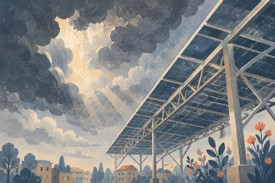 Solar Rooftop Canopy Under Stormy Sky
