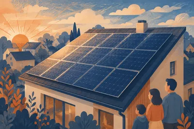 Solar Panels at Dawn on Modern Rooftop