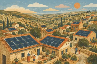 Rooftop Solar Panels in Hillside Neighborhood