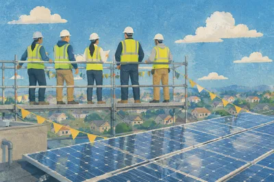 Rooftop Solar Installation Team at Midday