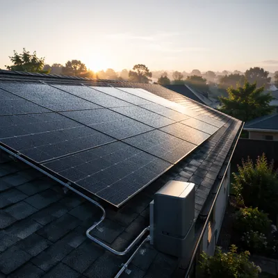 Residential Rooftop Solar Panels at Dawn