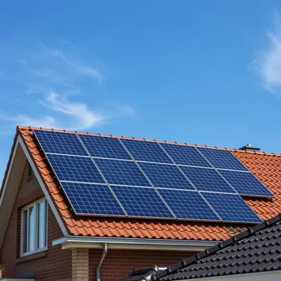 Residential Rooftop Solar Panels Under Clear Sky