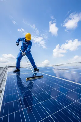 Rooftop Solar Panel Maintenance Worker