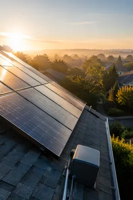 Residential Rooftop Solar Panels at Dawn