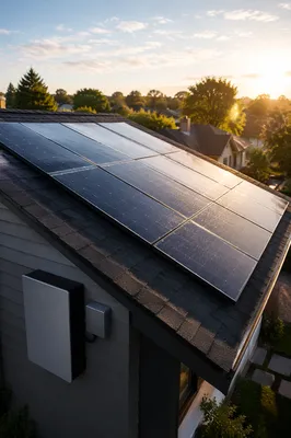 Suburban Rooftop Solar Panels at Sunrise