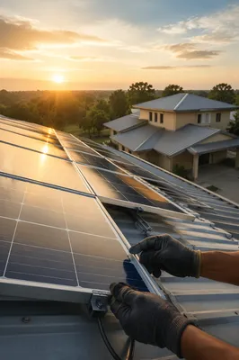 Solar Panels at Sunrise on Faith Building