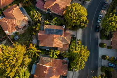 Solar Panel Rooftop in Suburban Neighborhood