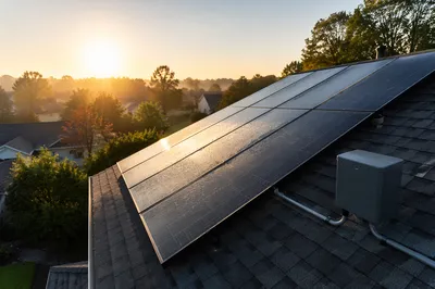 Residential Rooftop Solar Panels at Dawn