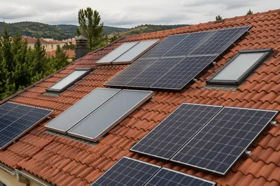 Residential Rooftop Solar Panels in Overcast Light