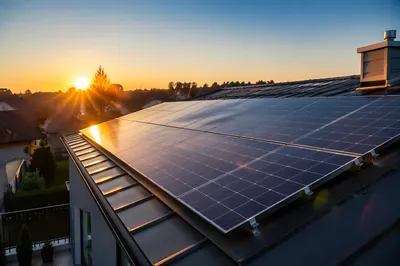 Dawn Rooftop Solar Panels on Modern Home
