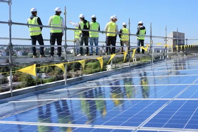 Rooftop Solar Installation Team in Sunlight