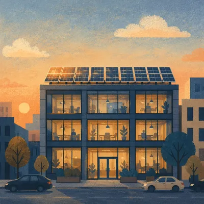 Rooftop Solar Panels at Golden Sunset