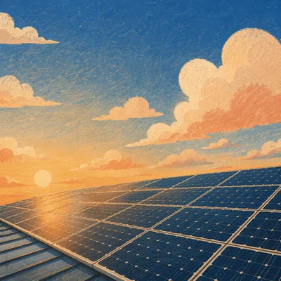 Solar Rooftop Panels at Golden Sunset