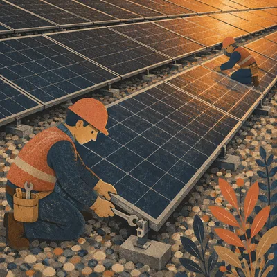 Rooftop Solar Panels at Golden Sunset