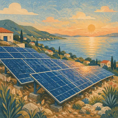 Rooftop Solar Panels at Peaceful Sunset