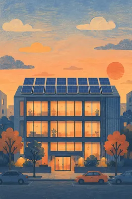 Rooftop Solar Panels at Golden Sunset