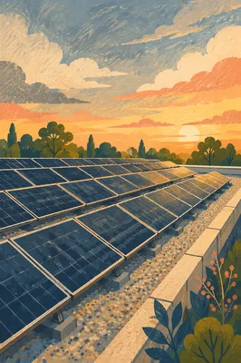 Rooftop Solar Panels at Golden Sunset