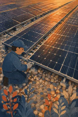 Rooftop Solar Panels in Golden Sunset Light