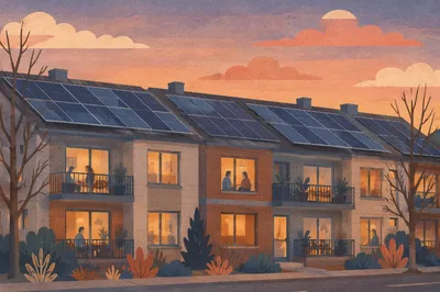 Rooftop Solar Panels at Sunset