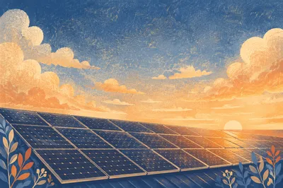 Sunset Rooftop Solar Panels for Renewable Energy