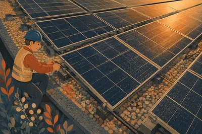 Rooftop Solar Panels at Golden Sunset