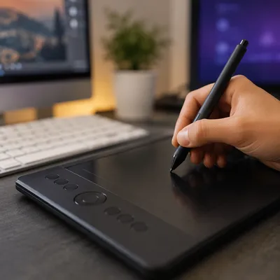 Stylus Drawing on Digital Tablet Workspace