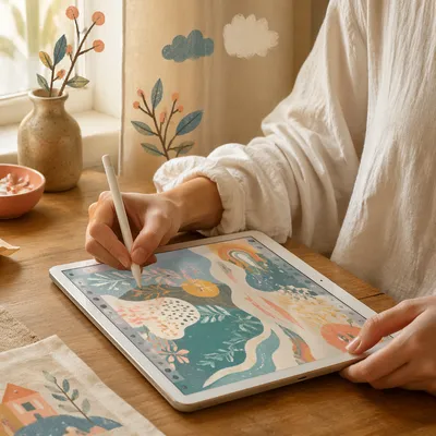 Digital Art Creation on White Tablet