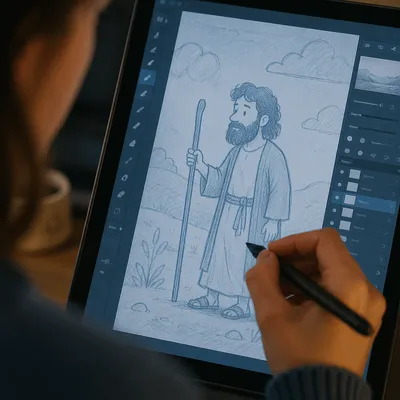Digital Artist Sketching on Tablet