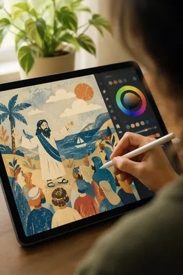 Digital Artist Creating Colorful Tablet Artwork