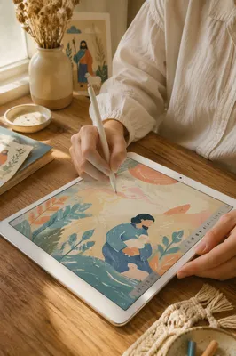 Digital Art Creation on White Tablet
